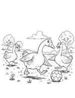 Playful Geese Kicking Soccer Ball Coloring Page by Mindset Flow