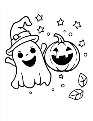 Playful Ghost And a Pumpkin Coloring Page by Mindset Flow