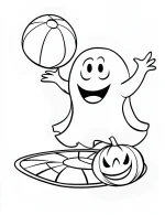 Playful Ghost And a Pumpkin On The Ground Coloring Page by Mindset Flow