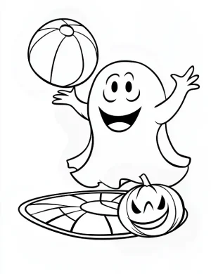 Playful Ghost And a Pumpkin On The Ground Coloring Page by Mindset Flow