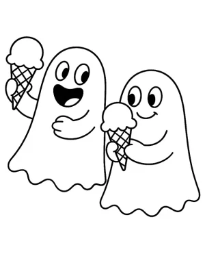 Playful Ghosts Eating Ice Cream Halloween Coloring Page by Mindset Flow