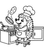 Playful Hedgehog Chef Flipping Pancakes Coloring Page By Mindset Flow