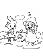 Playful Kids with Pumpkin Lanterns Halloween Coloring Page by Mindset Flow