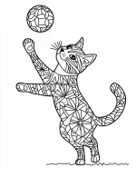 Playful Kitten Mandala with Whimsical Shapes Coloring Page by Mindset Flow