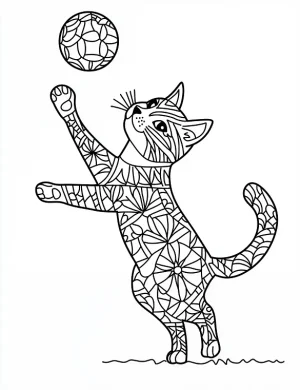 Playful Kitten Mandala with Whimsical Shapes Coloring Page by Mindset Flow