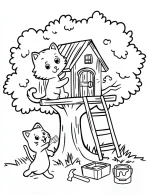 Playful Kittens Building Treehouse Coloring Page by Mindset Flow