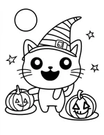 Playful Kitty Cat Wearing A Witch Hat Coloring Page by Mindset Flow