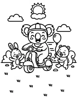 Playful Koala Scooter Ride Animal Coloring Page By Mindset Flow