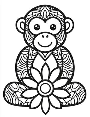 Playful Mandala Monkey with Big Eyes Flower Coloring Page by Mindset Flow