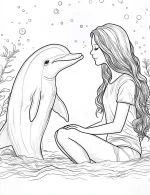 Playful Moment Between Woman And Dolphin Adult Coloring Page By Mindset Flow