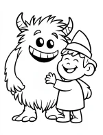 Playful Monster And A Happy Child Embracing Coloring Page by Mindset Flow