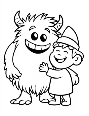Playful Monster And A Happy Child Embracing Coloring Page by Mindset Flow