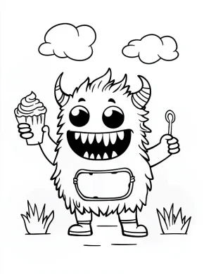 Playful Monster Holding Icecream Halloween Coloring Page By Mindset Flow