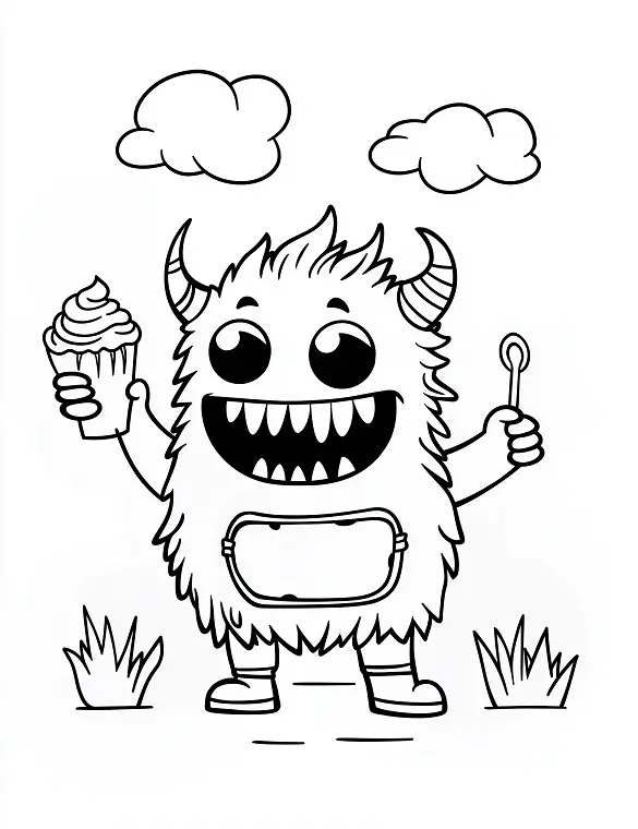 Playful Monster Holding Icecream Halloween Coloring Page By Mindset Flow