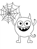 Playful Monster Holding Spider Web Halloween Coloring Page by Mindset Flow