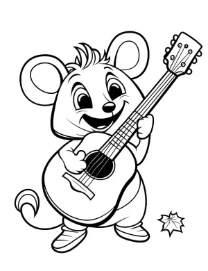 Playful Mouse with Guitar Fall Halloween Coloring Page by Mindset Flow