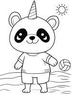 Playful Panda Unicorn Playing with Beach Ball Coloring Page