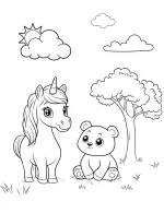 Playful Panda and Unicorn Enjoying Sunny Day Coloring Page