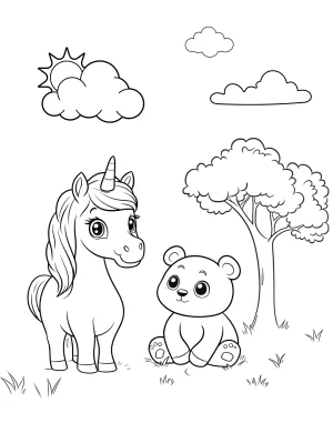Playful Panda and Unicorn Enjoying Sunny Day Coloring Page