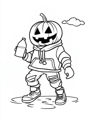 Playful Pumpkin with Water Bottle Halloween Coloring Page by Mindset Flow