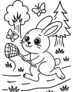 Playful Rabbit Catching Butterflies Coloring Page By Mindset Flow