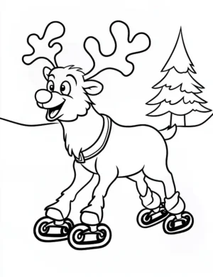 Playful Reindeer Ice Skating Christmas Coloring Page By Mindset Flow