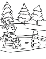 Playful Reindeer Lifeguard with Snowman Coloring Page by Mindset Flow