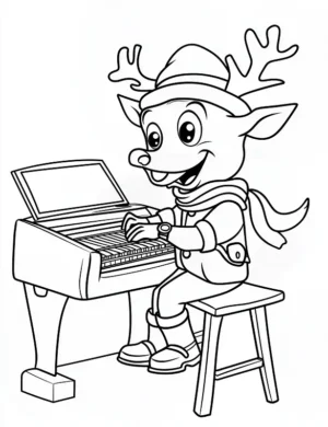 Playful Reindeer Playing Piano Christmas Coloring Page By Mindset Flow