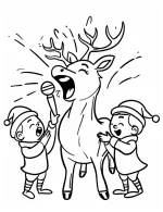 Playful Reindeer Singing with Elves Christmas Coloring Page By Mindset Flow