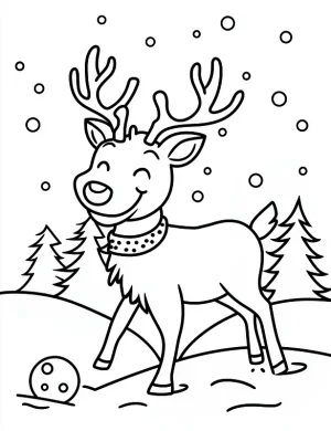 Playful Reindeer in Snow Christmas Coloring Page by Mindset Flow