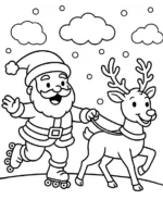 Playful Santa Rollerblading with Reindeer Coloring Page By Mindset Flow