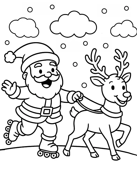 Playful Santa Rollerblading with Reindeer Coloring Page By Mindset Flow Playful Santa Rollerblading with Reindeer Coloring Page By Mindset Flow