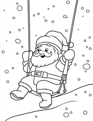 Playful Santa Swinging in Snow Christmas Coloring Page By Mindset Flow