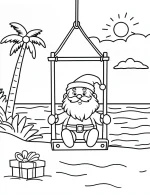 Playful Santa Swinging on Beach Christmas Coloring Page by Mindset Flow