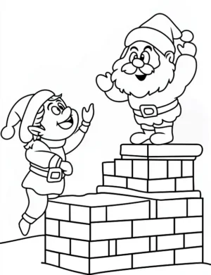 Playful Santa and Elf by Chimney Christmas Coloring Page By Mindset Flow