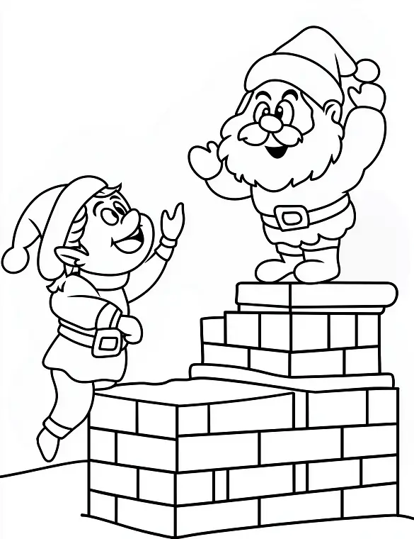 Playful Santa and Elf by Chimney Christmas Coloring Page By Mindset Flow Playful Santa and Elf by Chimney Christmas Coloring Page By Mindset Flow