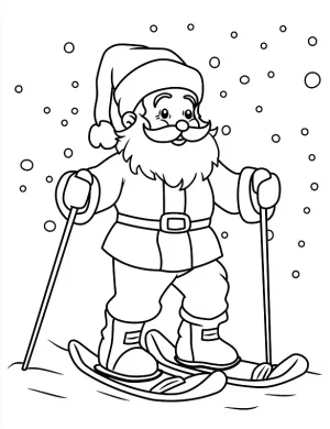 Playful Santa on Snowshoes in Snowy Scene Coloring Page by Mindset Flow