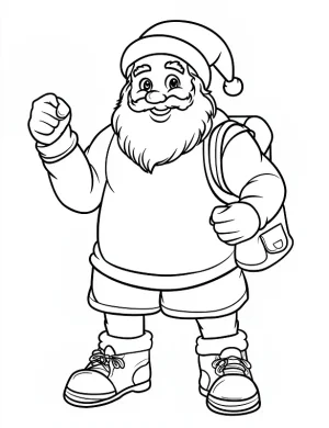 Playful Santa with Backpack Christmas Coloring Page by Mindset Flow