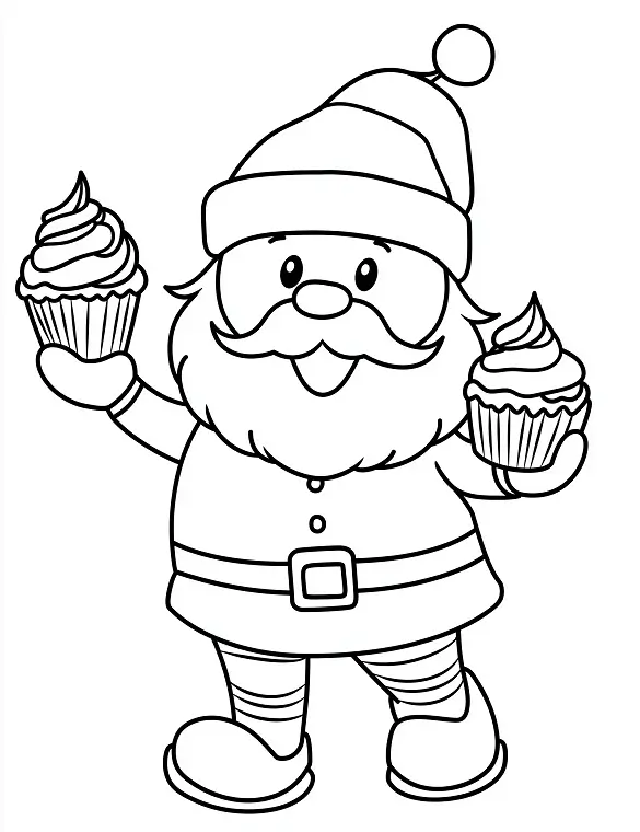 Playful Santa with Cupcakes Christmas Coloring Page By Mindset Flow Playful Santa with Cupcakes Christmas Coloring Page By Mindset Flow
