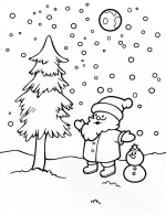 Playful Santa with Snowman and Tree Coloring Page By Mindset Flow