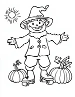 Playful Scarecrow with Pumpkins Coloring Page by Mindset Flow
