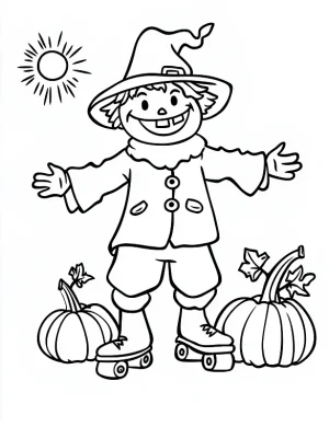 Playful Scarecrow with Pumpkins Coloring Page by Mindset Flow