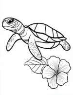 Playful Sea Turtle With Hibiscus Flower Flower Coloring Page By Mindset Flow