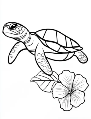 Playful Sea Turtle With Hibiscus Flower Flower Coloring Page By Mindset Flow