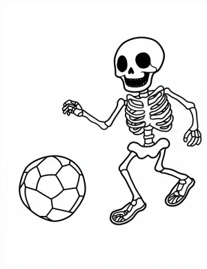 Playful Skeleton Playing Soccer Coloring Page by Mindset Flow