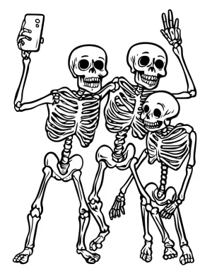 Playful Skeletons Posing for Selfie Halloween Coloring Page by Mindset Flow