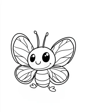 Playful Smiling Big Eyed Cartoon Butterfly Outline Coloring Page by Mindset Flow