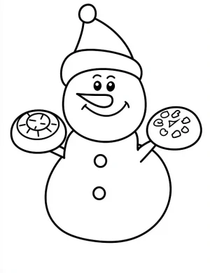 Playful Snowman Holding a Pizza Christmas Coloring Page by Mindset Flow
