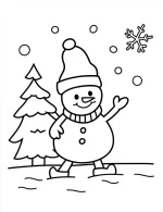 Playful Snowman Waving in the Snow Christmas Coloring Page by Mindset Flow