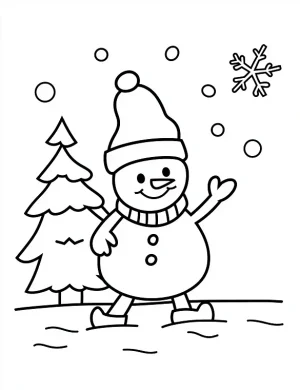 Playful Snowman Waving in the Snow Christmas Coloring Page by Mindset Flow